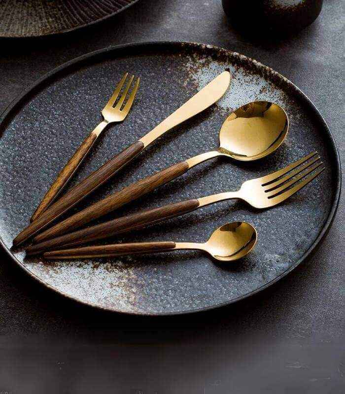 Premium stainless steel cutlery with wood accent