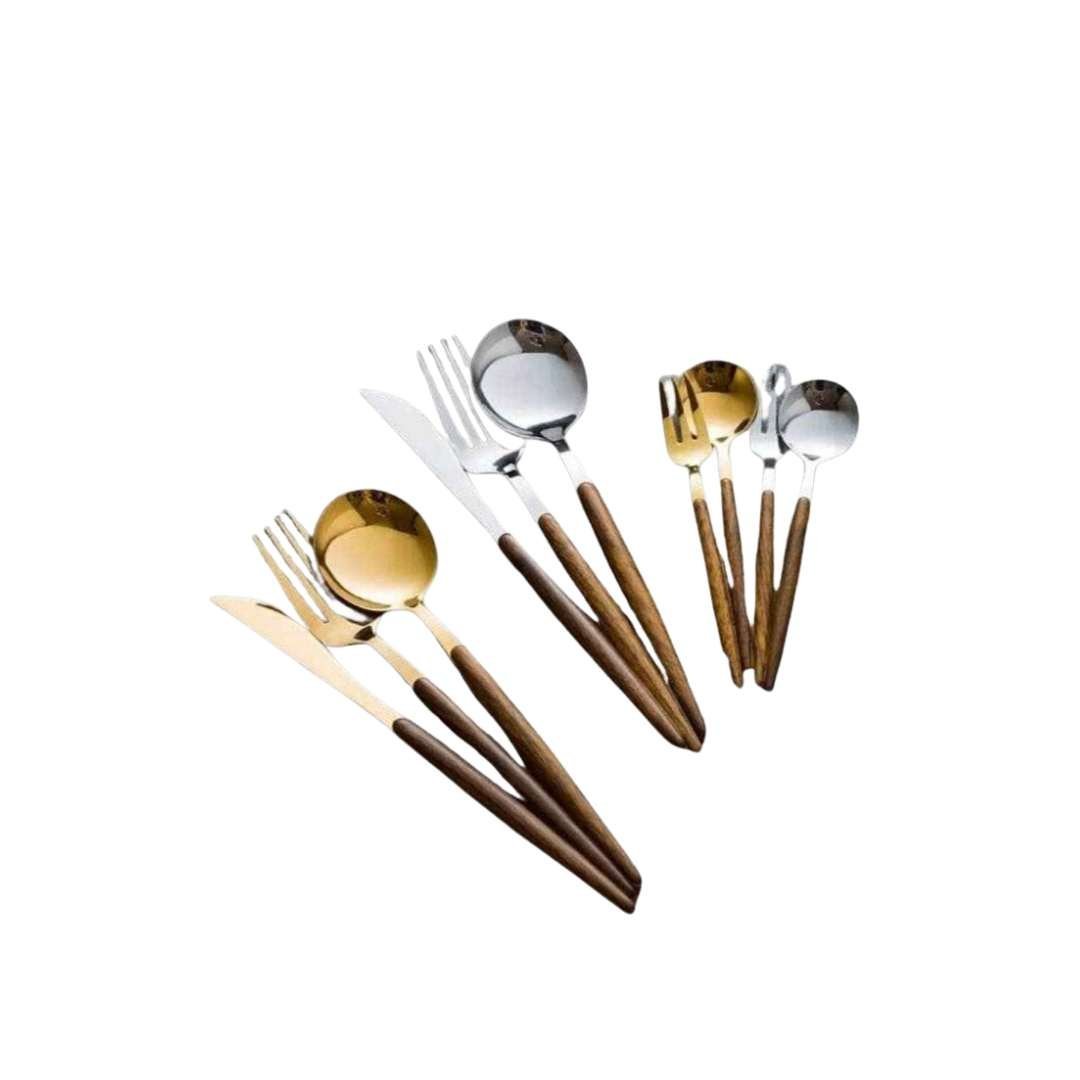 Premium stainless steel cutlery with wood accent