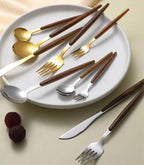 Premium stainless steel cutlery with wood accent