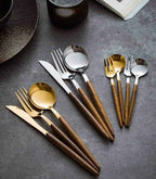 Premium stainless steel cutlery with wood accent