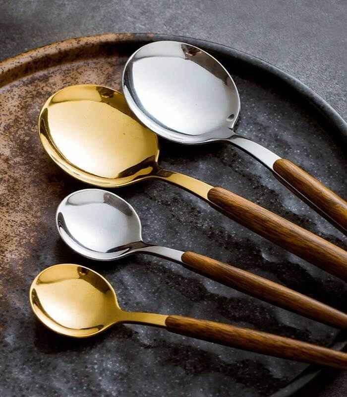 Premium stainless steel cutlery with wood accent