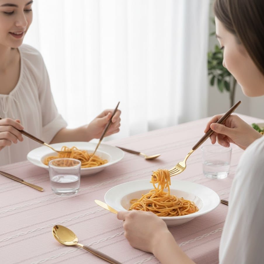 Premium stainless steel cutlery with wood accent