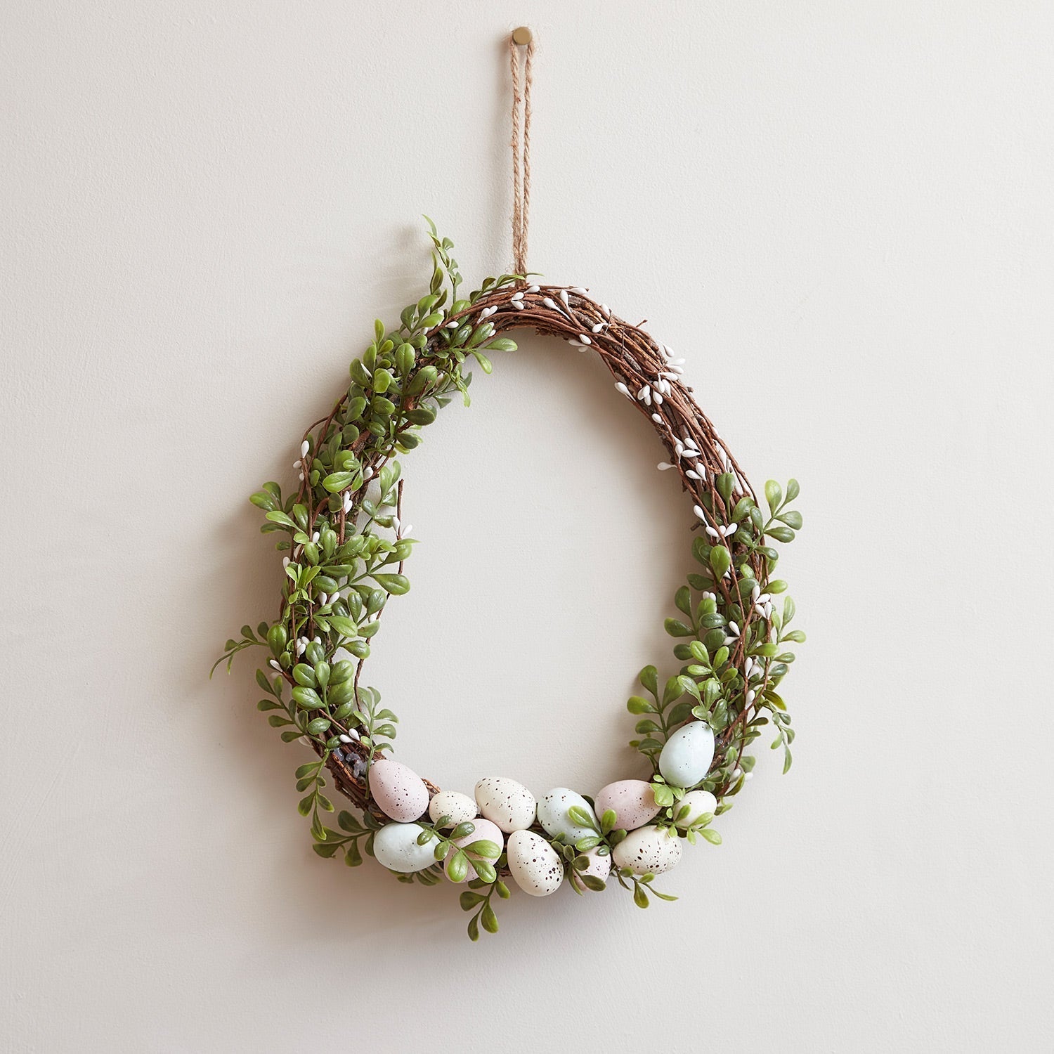 35cm Easter wreath decoration in egg shape with micro fairy lights