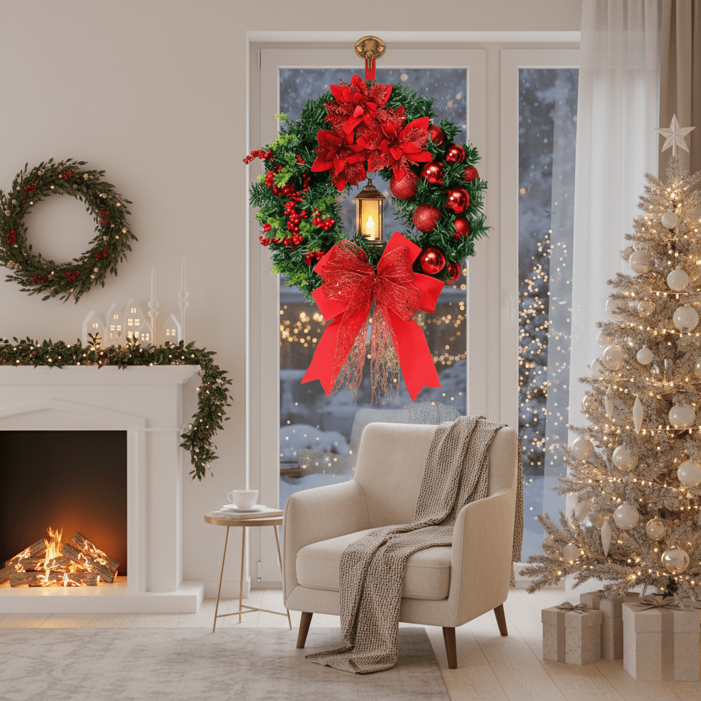 Wreath with Lantern and Ornaments for Radiant Christmas Charm