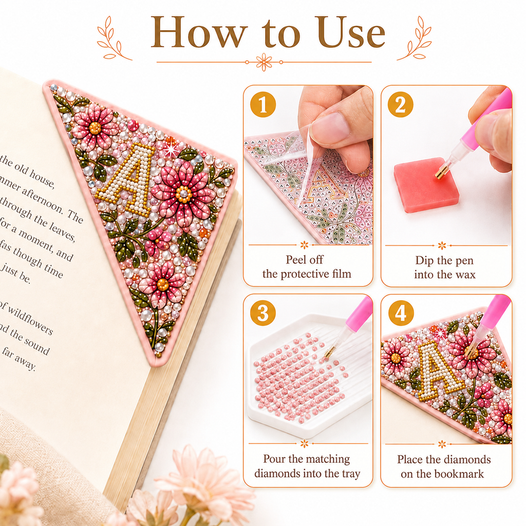 Personalized Initial Four Seasons Diamond Painting Corner Bookmark Kit