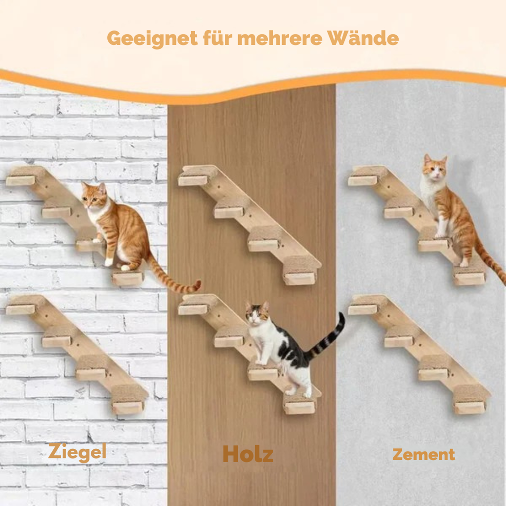 Cat climbing ladder for wall mounting made of wood with sisal