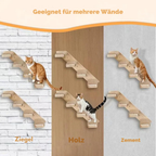 Cat climbing ladder for wall mounting made of wood with sisal