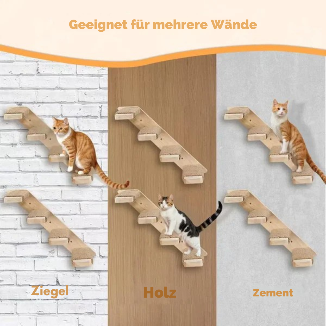 Cat climbing ladder for wall mounting made of wood with sisal
