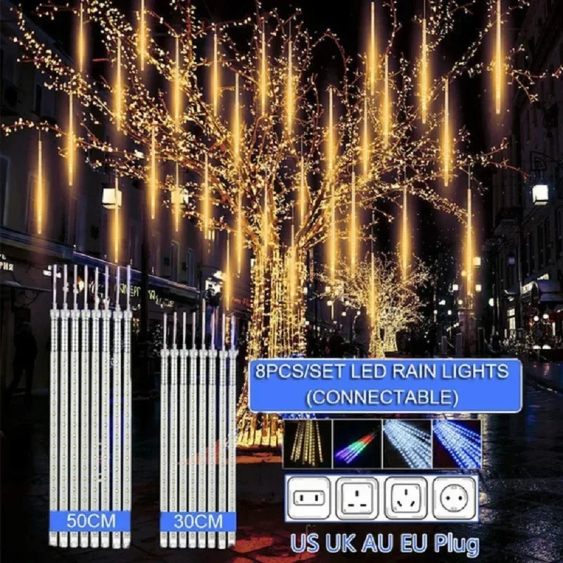 Luminex Meteorenregen LED Lichtslingers – Waterdichte Buitenverlichting met 8 Buisjes, 30/50 cm, Multicolor voor Feest & Tuin