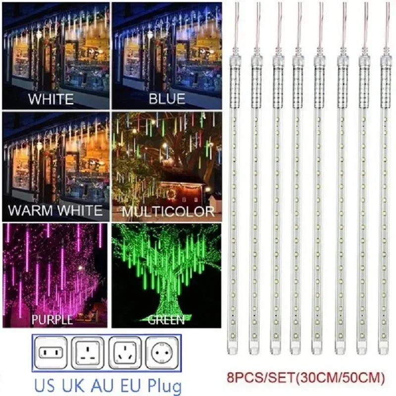 Luminex Meteorenregen LED Lichtslingers – Waterdichte Buitenverlichting met 8 Buisjes, 30/50 cm, Multicolor voor Feest & Tuin