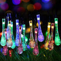 Solar-powered dew drop string lights for garden, waterproof LED decorative lighting for outdoor areas