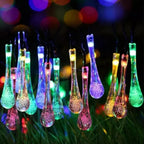 Solar-powered dew drop string lights for garden, waterproof LED decorative lighting for outdoor areas