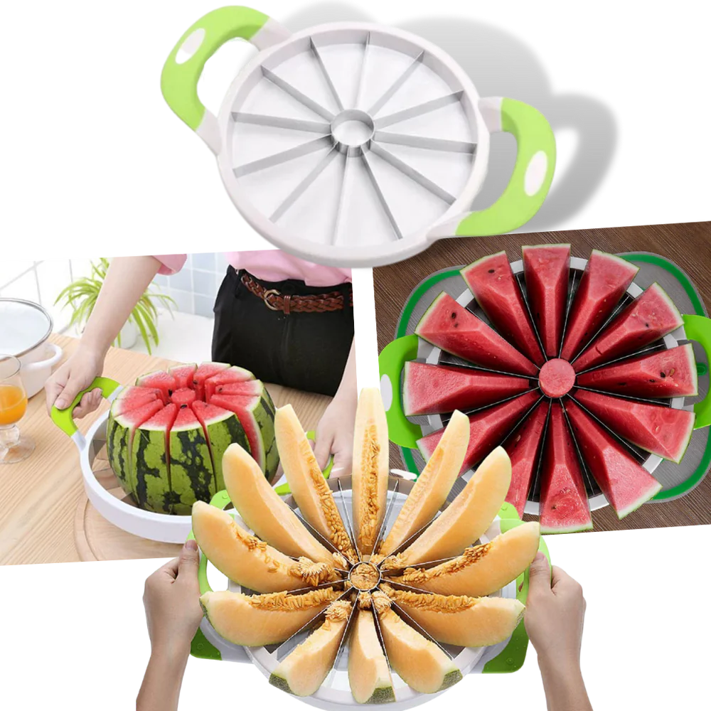 Stainless Steel Watermelon Slicer – 12-Slice Fruit Cutter with Non-Slip Handles