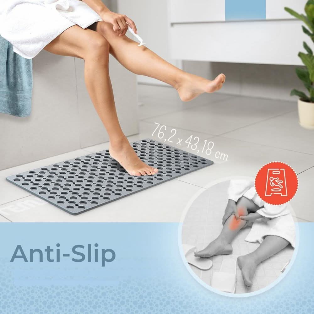 Non-Slip Shower Mat with Suction Cups, Water-Repellent Surface and Mold Resistance