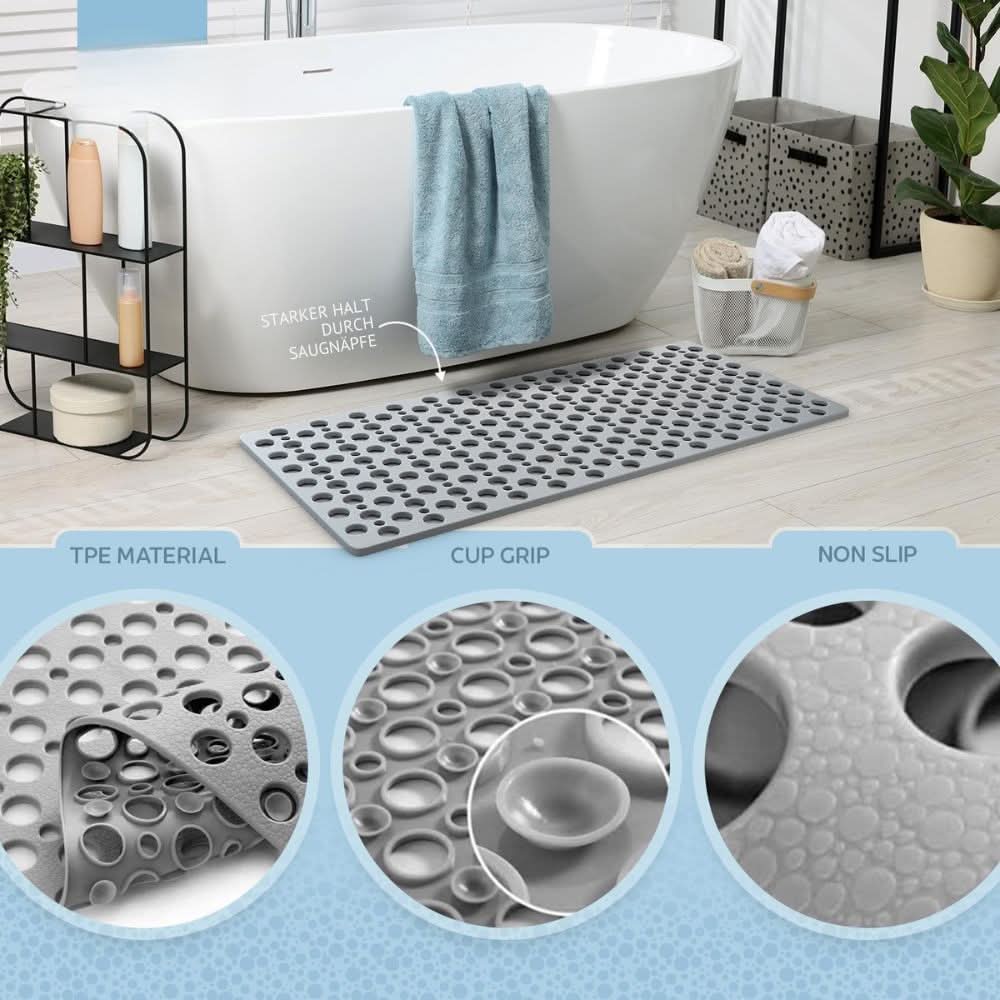 Non-Slip Shower Mat with Suction Cups, Water-Repellent Surface and Mold Resistance
