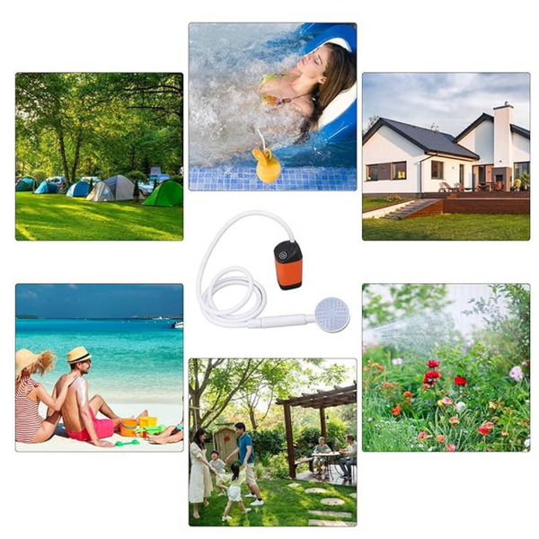 Portable Camping Shower with Pump – USB Rechargeable, 4400mAh Battery, Compact & Easy Setup