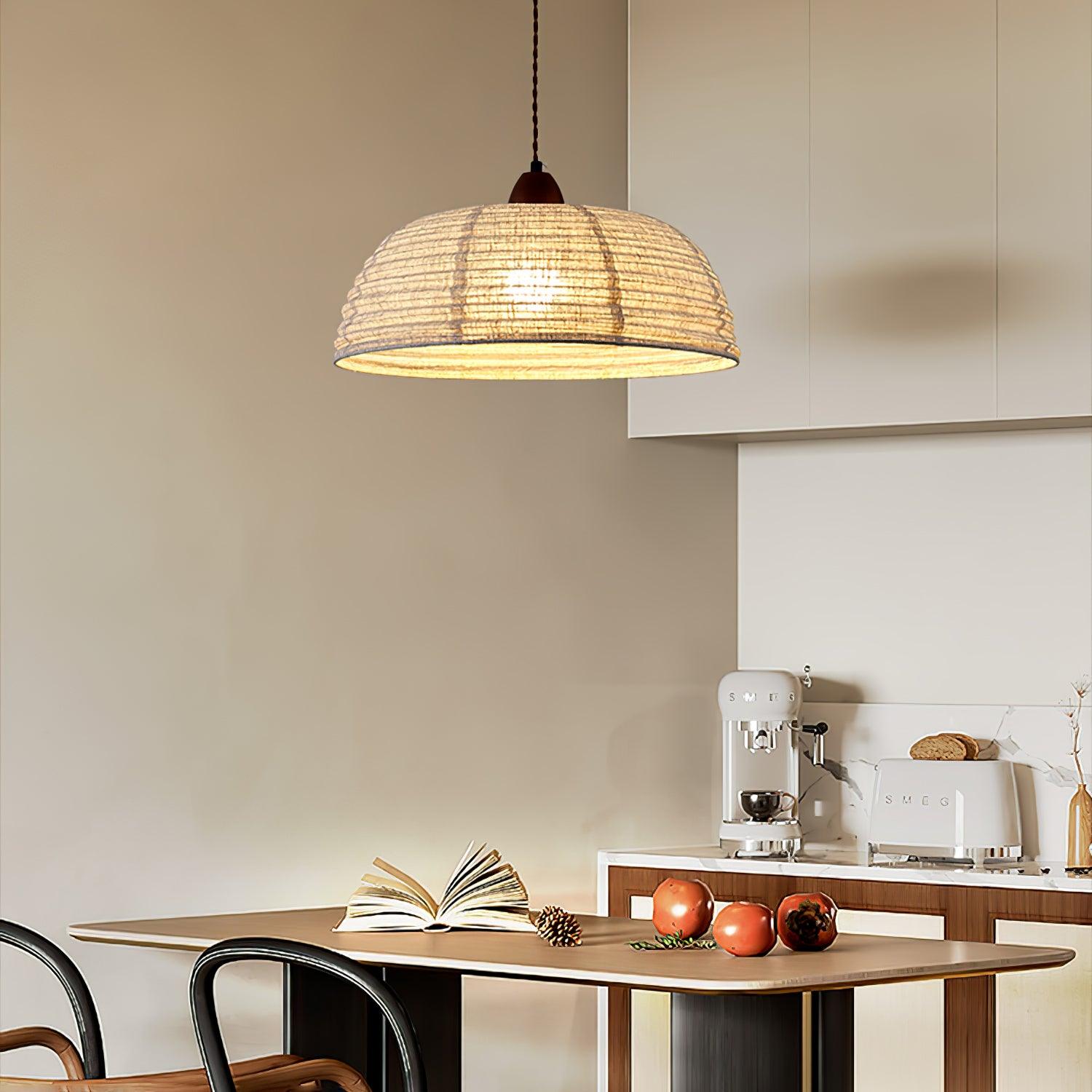Pendant lamp with natural materials and subtle light