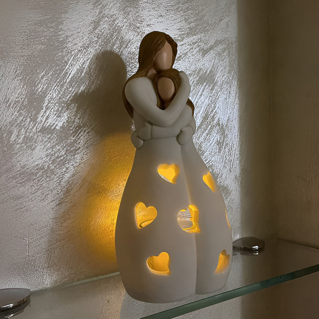 Embracing Mother Daughter Figure Flickering Candle Holder - LoveGlow