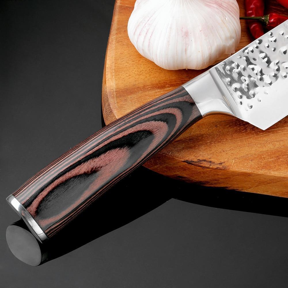 Santoku Japanese Chef Knife 8" Hand sharpened High Carbon Steel Knife
