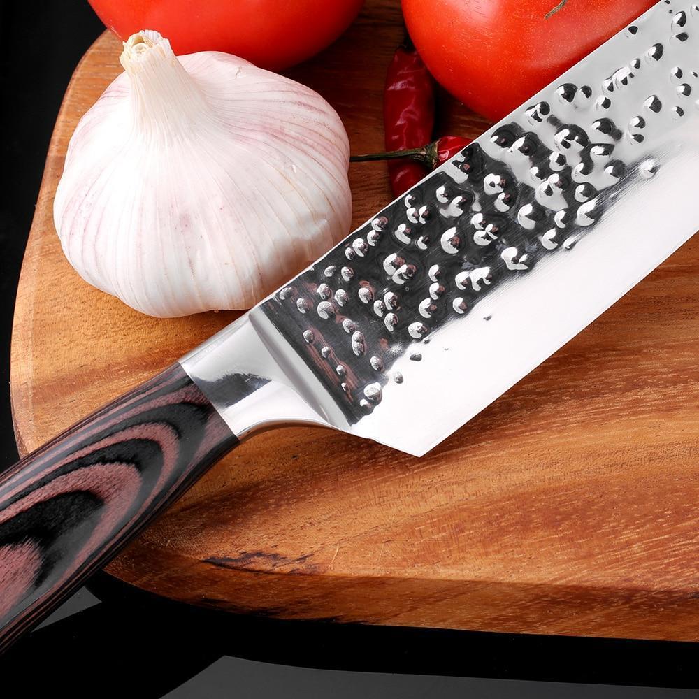 Santoku Japanese Chef Knife 8" Hand sharpened High Carbon Steel Knife
