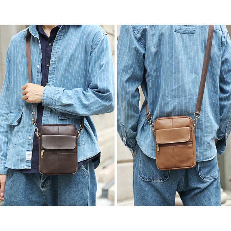 Men’s Small Genuine Leather Shoulder Bag – Compact Crossbody with Adjustable Strap