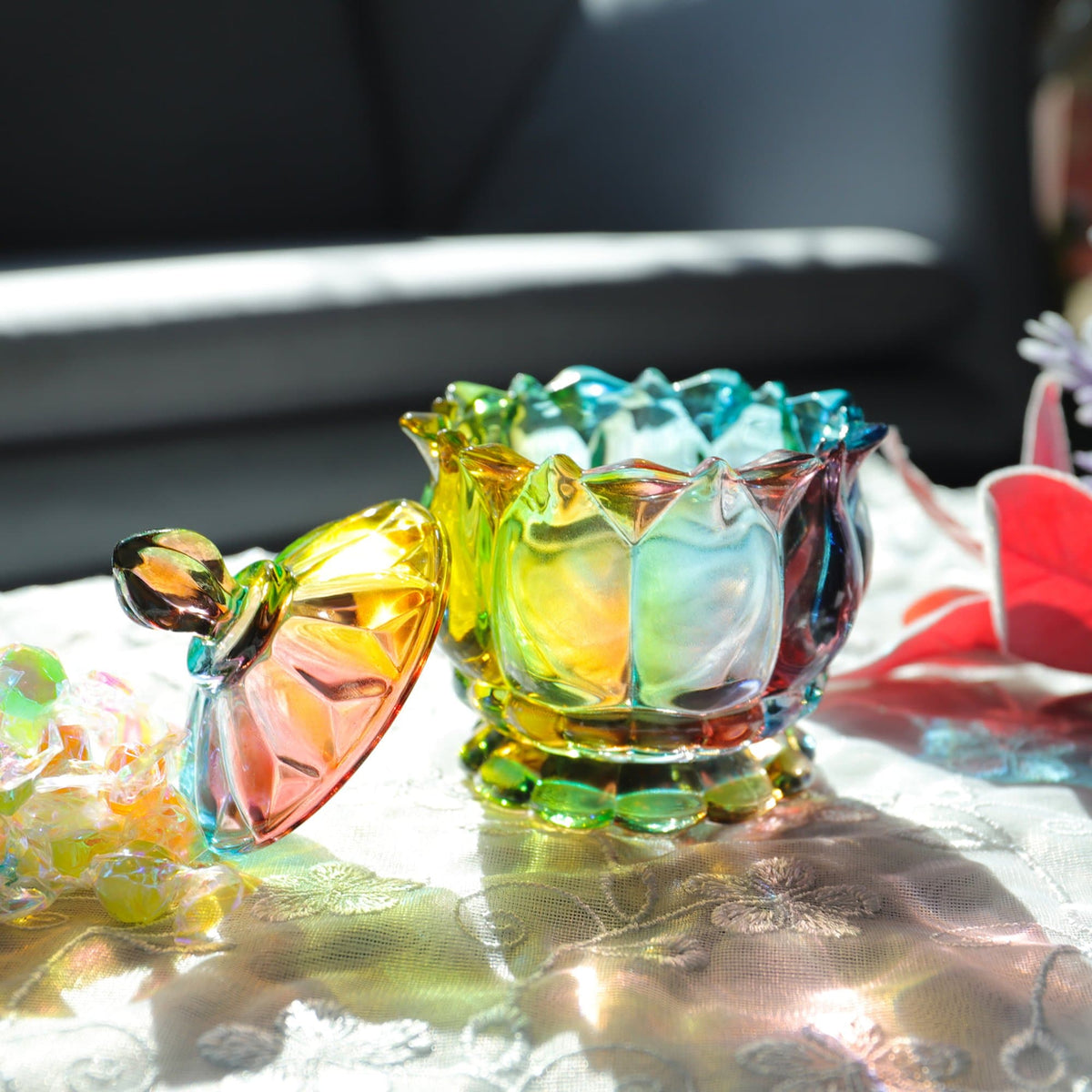 Iridescent Sugar Bowl with Lid
