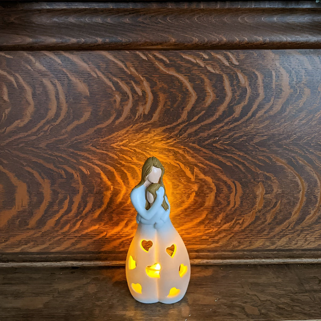 Embracing Mother Daughter Figure Flickering Candle Holder - LoveGlow