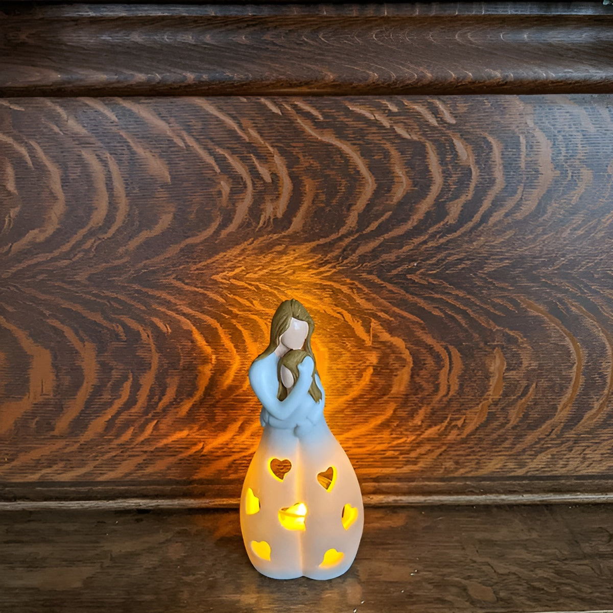 Embracing Mother Daughter Figure Flickering Candle Holder - LoveGlow