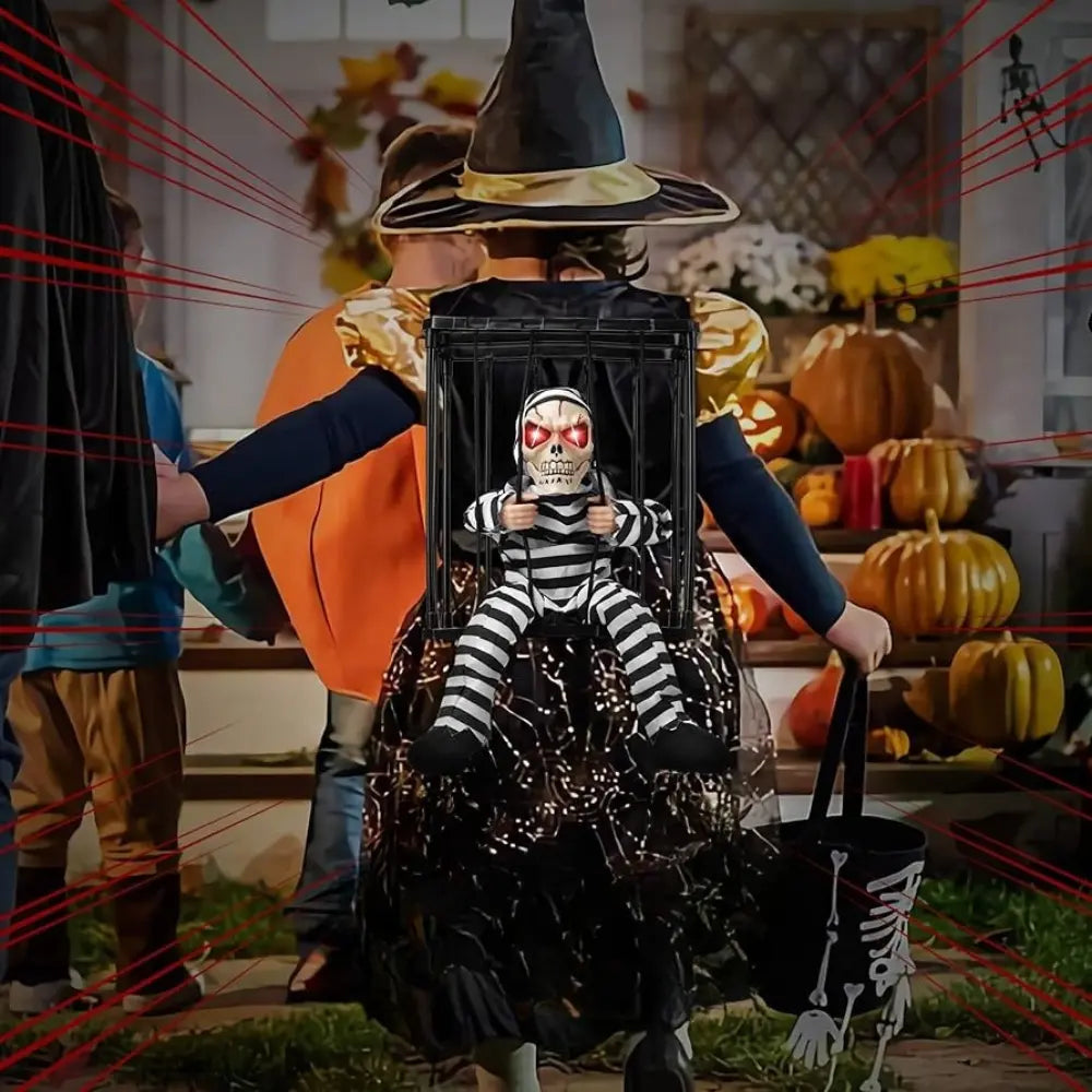 Halloween Decoration – Movable Prisoner in Cage with Sound and Motion Sensor