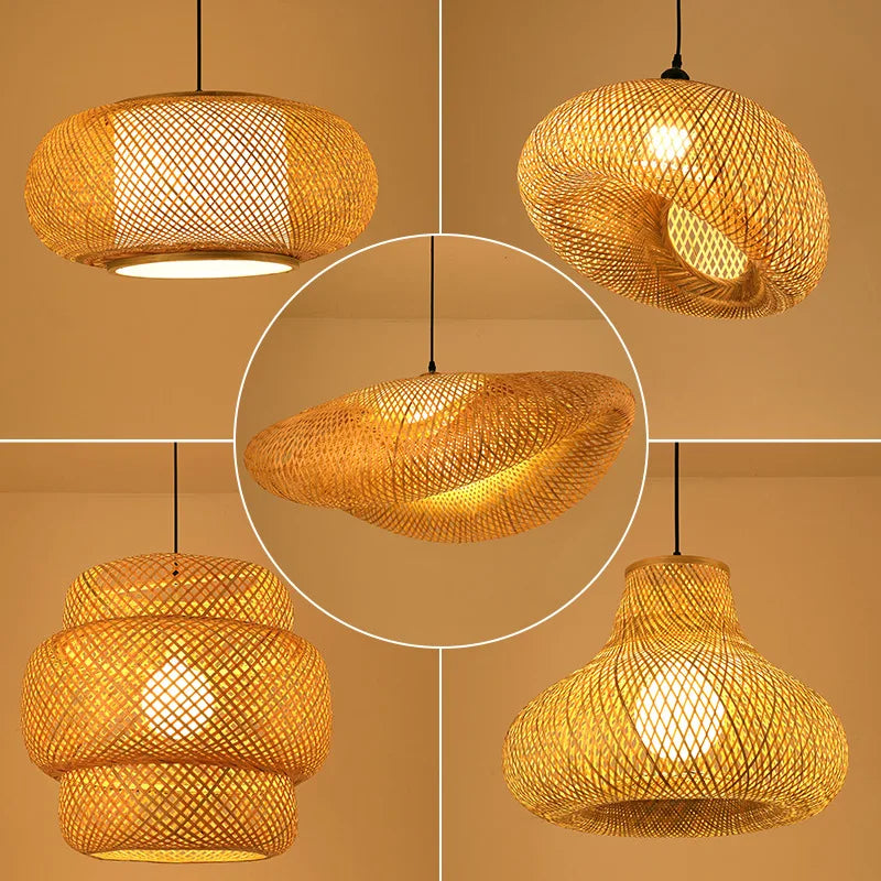 Rattan Chandelier | Handmade Boho Pendant Lamp for Dining Room & Living Room
