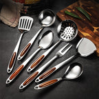 Stainless Steel Kitchen Utensil Set with Ergonomic Wooden Handles
