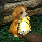 Solar-powered dog sculpture with LED – Weatherproof decorative figure for garden and terrace