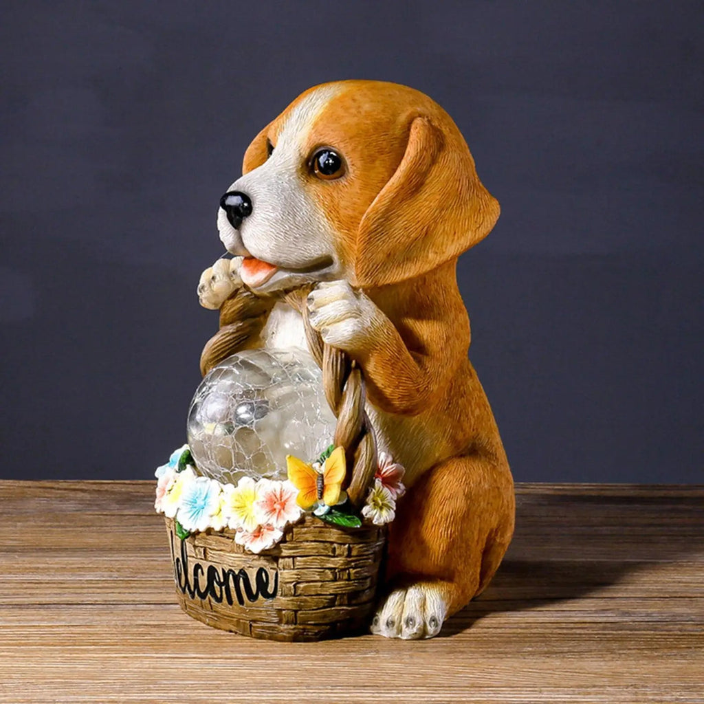Solar-powered dog sculpture with LED – Weatherproof decorative figure for garden and terrace