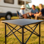 Foldable camping table with X-frame & heat-resistant surface