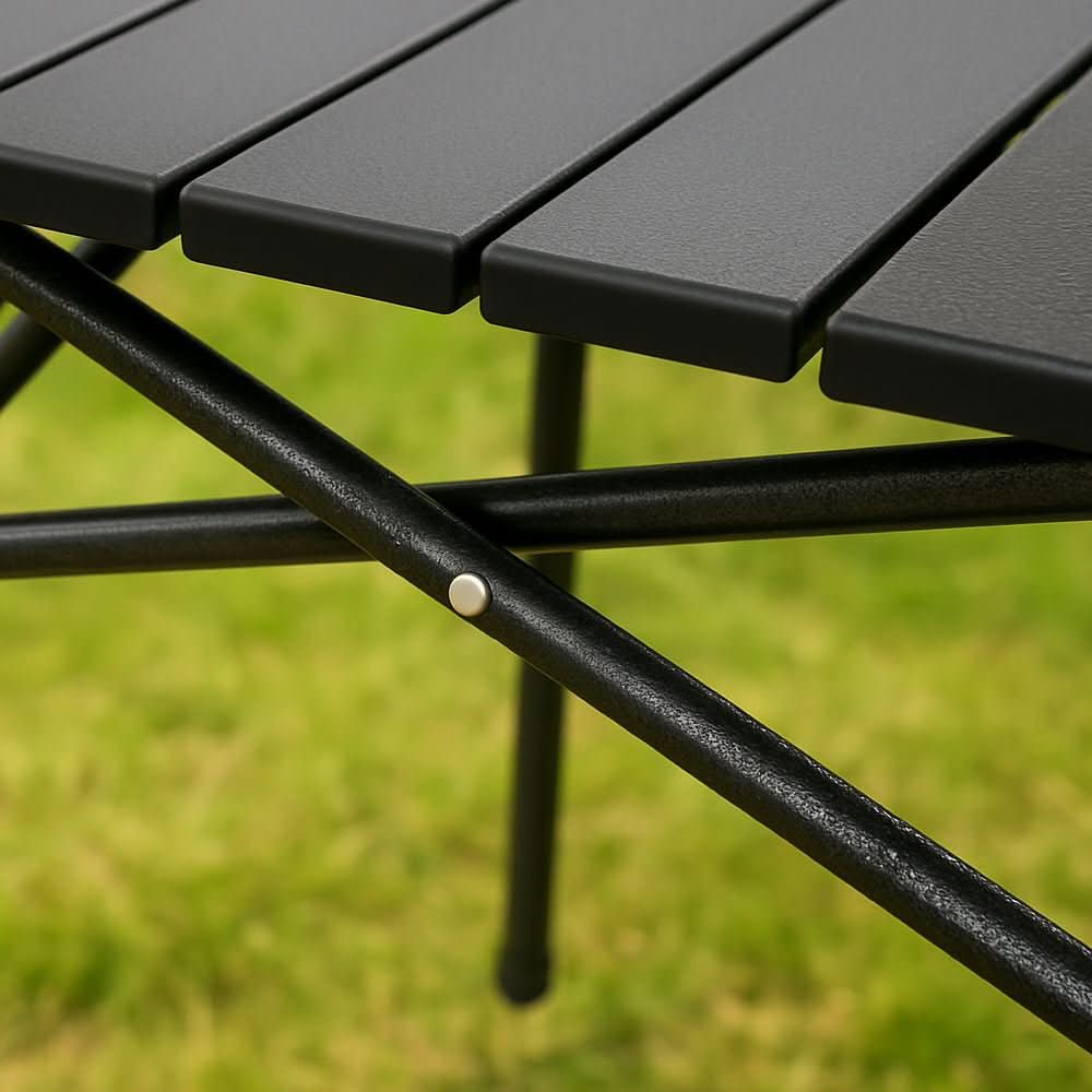 Foldable camping table with X-frame & heat-resistant surface