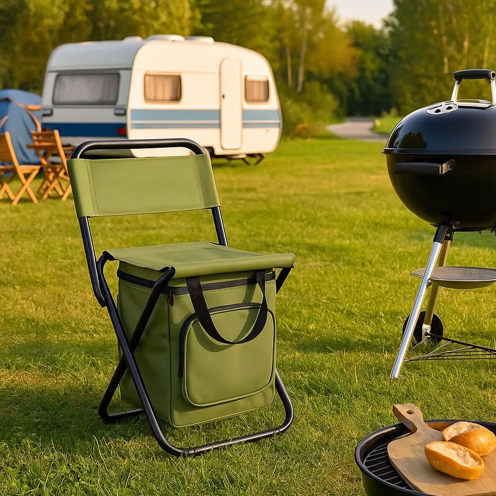 Folding chair with backrest & integrated cool bag