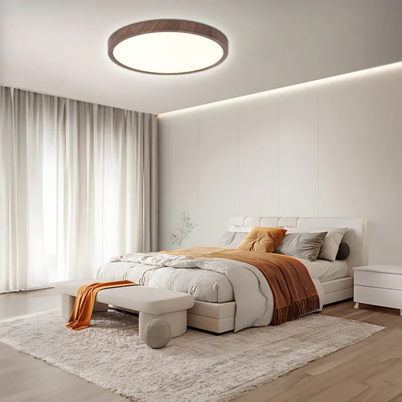Modern Circular Ceiling Lamp with Adjustable LED Lighting in Warm Walnut Color for Living Room and Bedroom