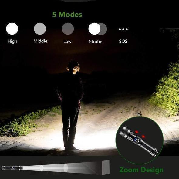 High-Power Waterproof LED Flashlight | 30,000–50,000 Lumens Rechargeable Torch