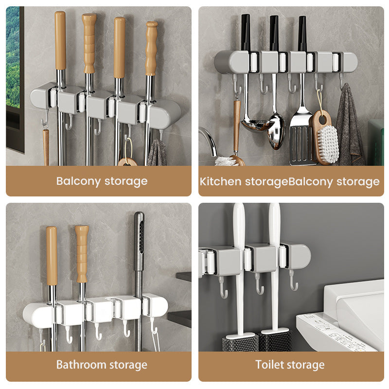 Multifunctional Mop Holder with Hooks
