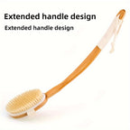 Back Wild Boar Bristle Cleaning Sponge for the Shower - Long Wooden Handle Bath Sponge Brush, soft natural bristles for back cleaning