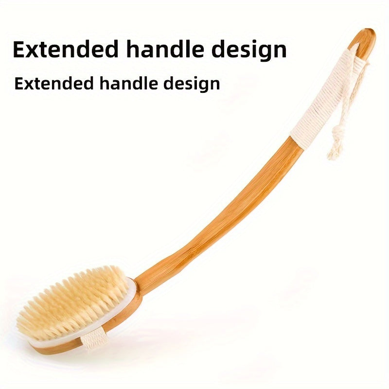 Back Wild Boar Bristle Cleaning Sponge for the Shower - Long Wooden Handle Bath Sponge Brush, soft natural bristles for back cleaning