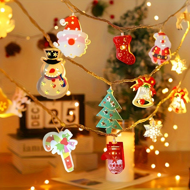 Battery-Powered LED Christmas String Lights with Snowman and Tree Designs