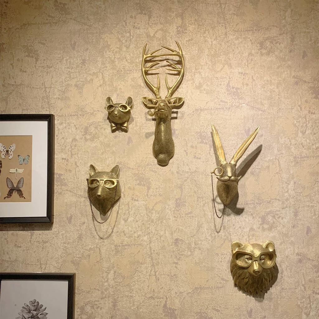 Resin Animal Head Wall Sculptures with Hand-Painted Details