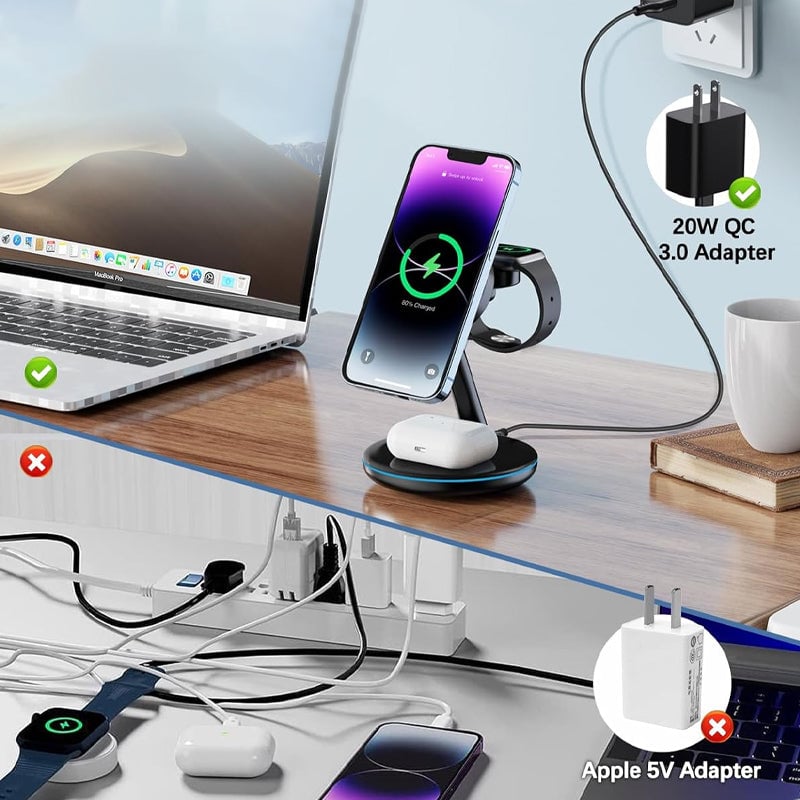 Folding magnetic 3-in-1 wireless charger