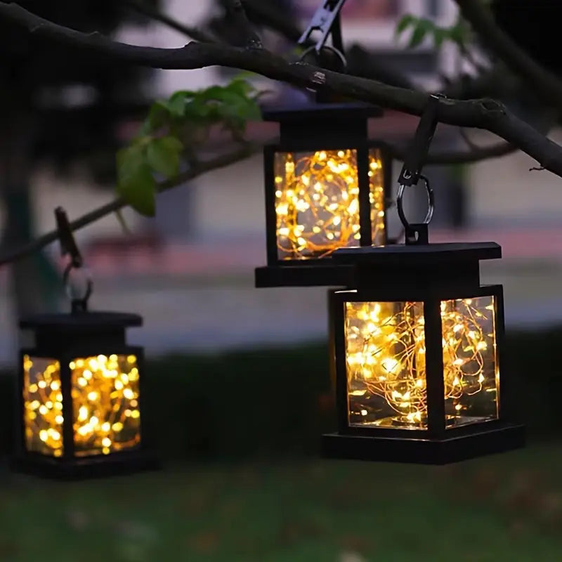 Solar LED Lantern with Light Wire and Hanging Clip – Waterproof Garden Lighting for Terrace and Balcony