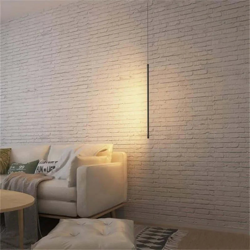 Pendant Light Slim Black Metal Bedroom Lamp