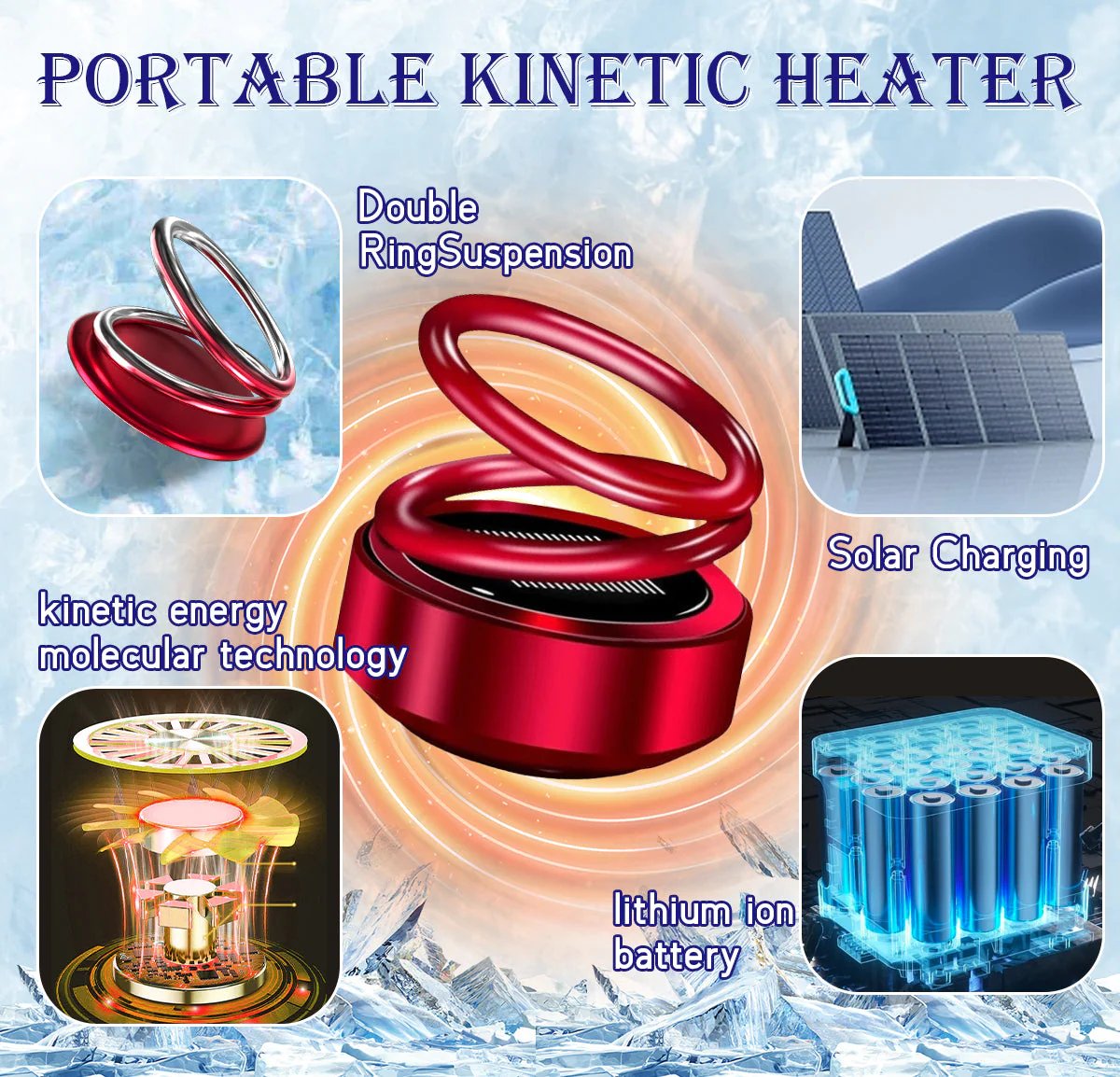 Portable Car Heater | Solar Rechargeable De-Icer | Fast Defrost Device for Cars & Homes