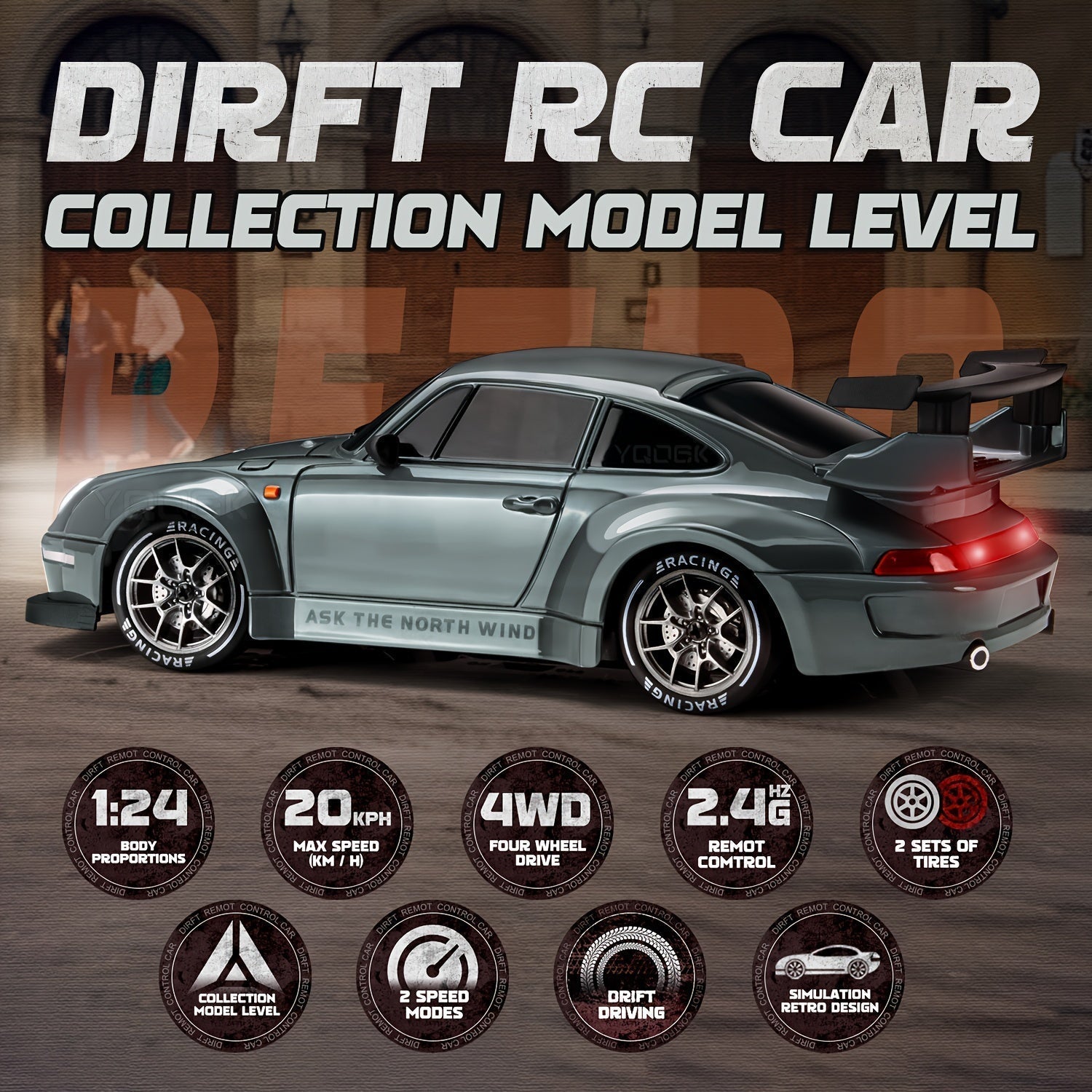 1:24 RC Drift Car | 4WD, LED Wheels & USB Rechargeable for Indoor and Outdoor Racing Fun