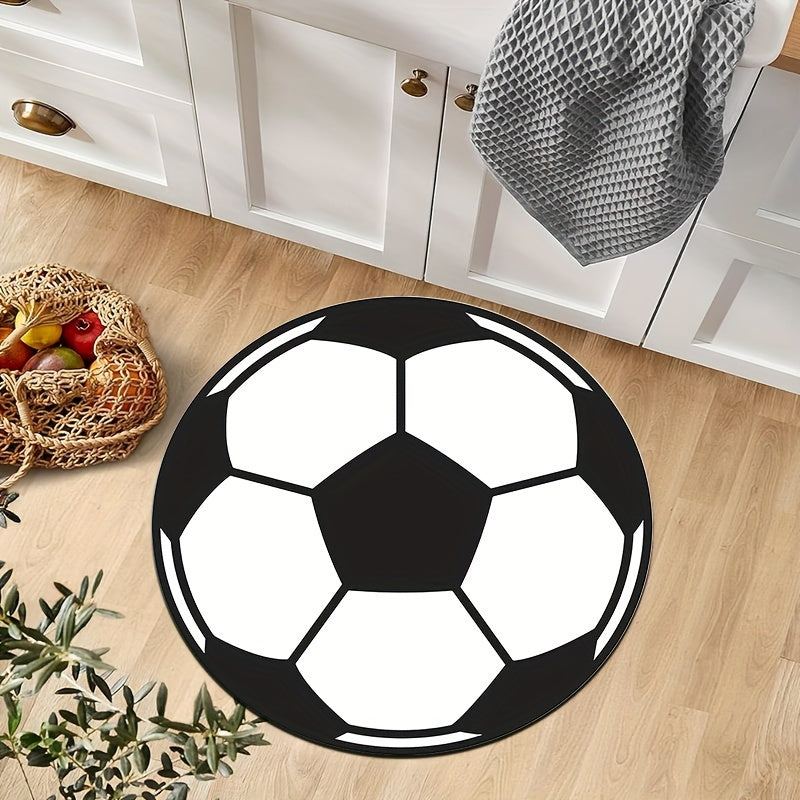 Round football rug with non-slip bottom – Sporty rug for children's room & living room