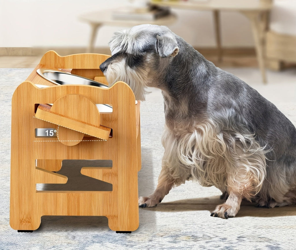 Elevated non-slip dog bowl stand with double bowls